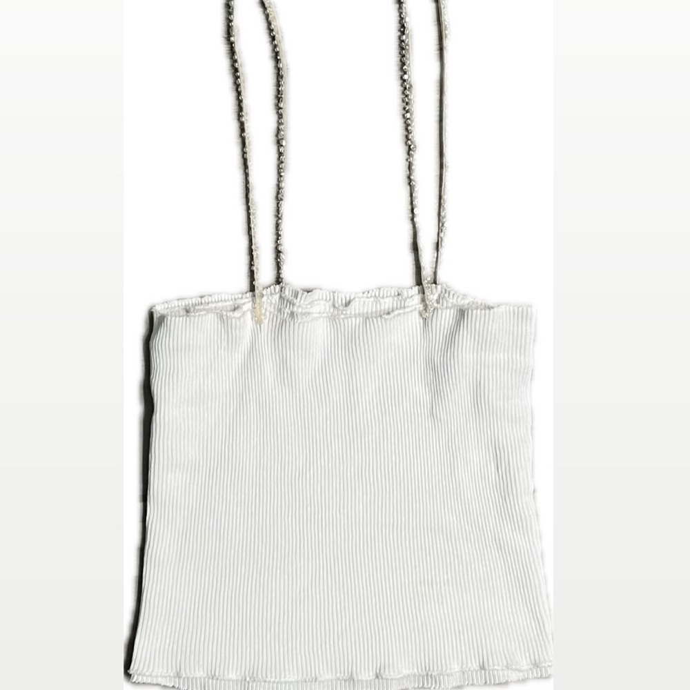 Ribbed crop top with jeweled spaghetti straps 
Never worn
